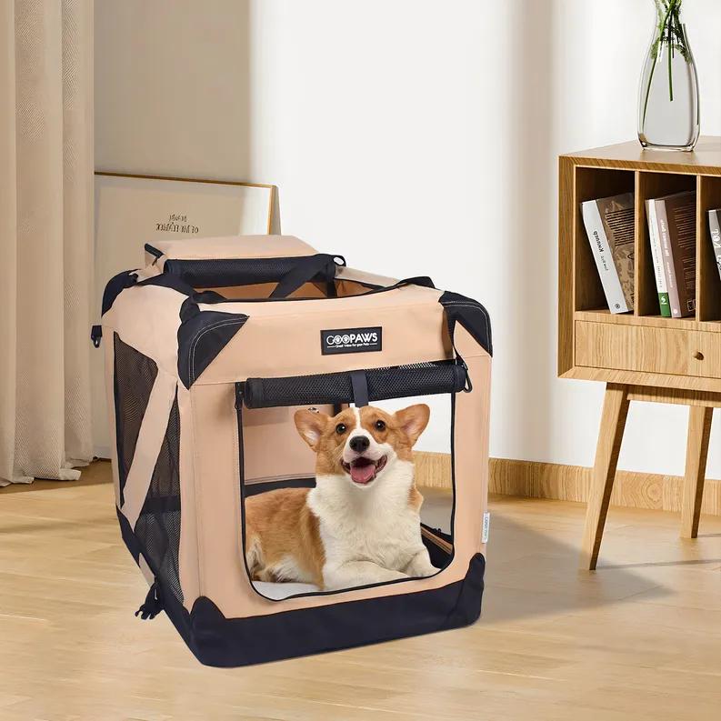 JESPET Soft Pet Crates Kennel, 3 Door Soft Sided Folding Travel Pet Carrier with Straps and Fleece Mat