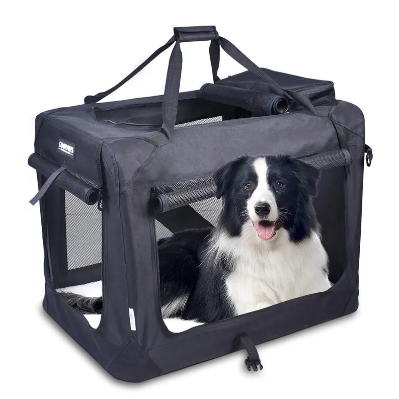JESPET Soft Pet Crates Kennel, 3 Door Soft Sided Folding Travel Pet Carrier with Straps and Fleece Mat