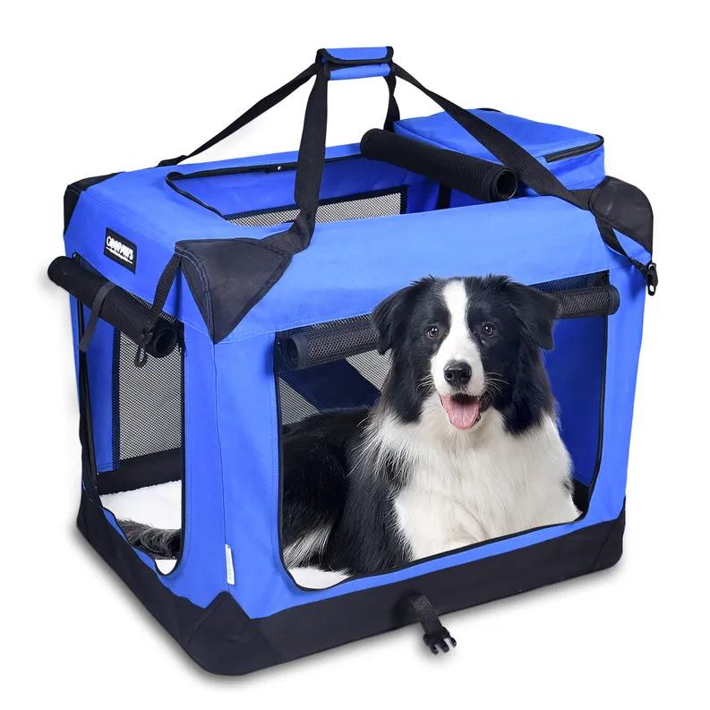 JESPET Soft Pet Crates Kennel, 3 Door Soft Sided Folding Travel Pet Carrier with Straps and Fleece Mat