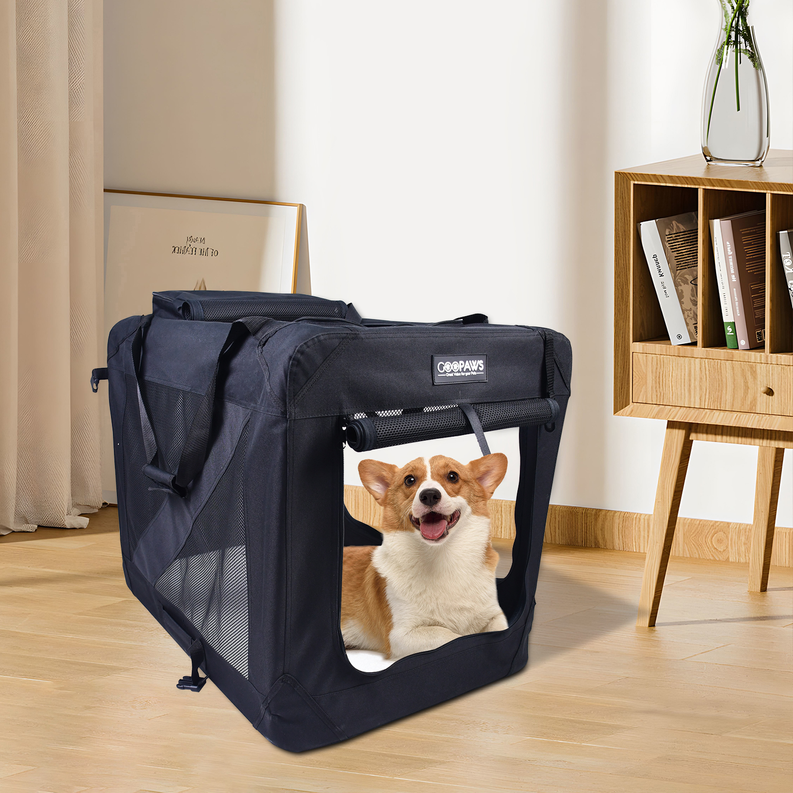 JESPET Soft Pet Crates Kennel, 3 Door Soft Sided Folding Travel Pet Carrier with Straps and Fleece Mat