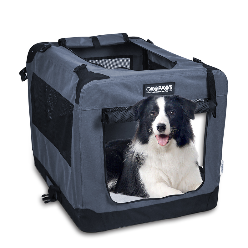 JESPET Soft Pet Crates Kennel, 3 Door Soft Sided Folding Travel Pet Carrier with Straps and Fleece Mat