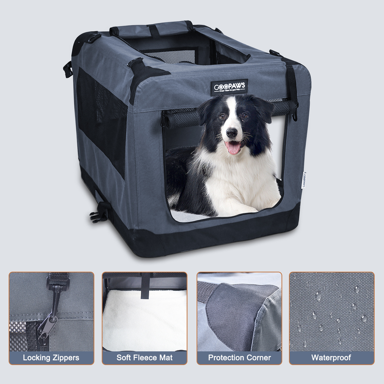 JESPET Soft Pet Crates Kennel, 3 Door Soft Sided Folding Travel Pet Carrier with Straps and Fleece Mat