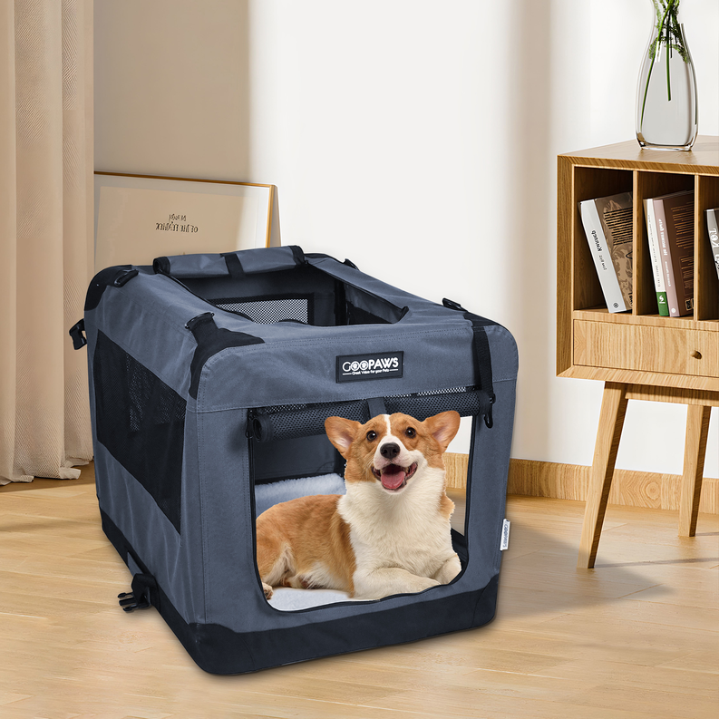 JESPET Soft Pet Crates Kennel, 3 Door Soft Sided Folding Travel Pet Carrier with Straps and Fleece Mat