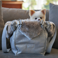 Susan Lanci Designs | Platinum Glitzerati Double Nouveau Bow Luxury Carrier with Fur Trim
